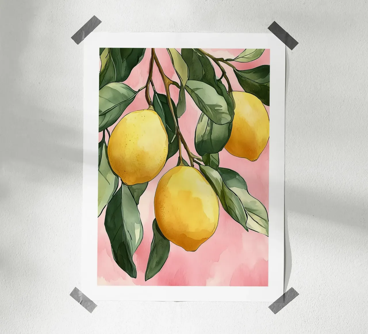 Watercolor Lemon Branch on Blush poster by Spice & Spoon Studio