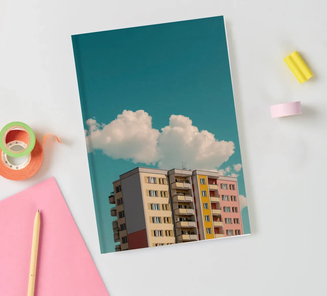 Modern urban architecture poster - Colourful building notebook by Affiches Minimalistes