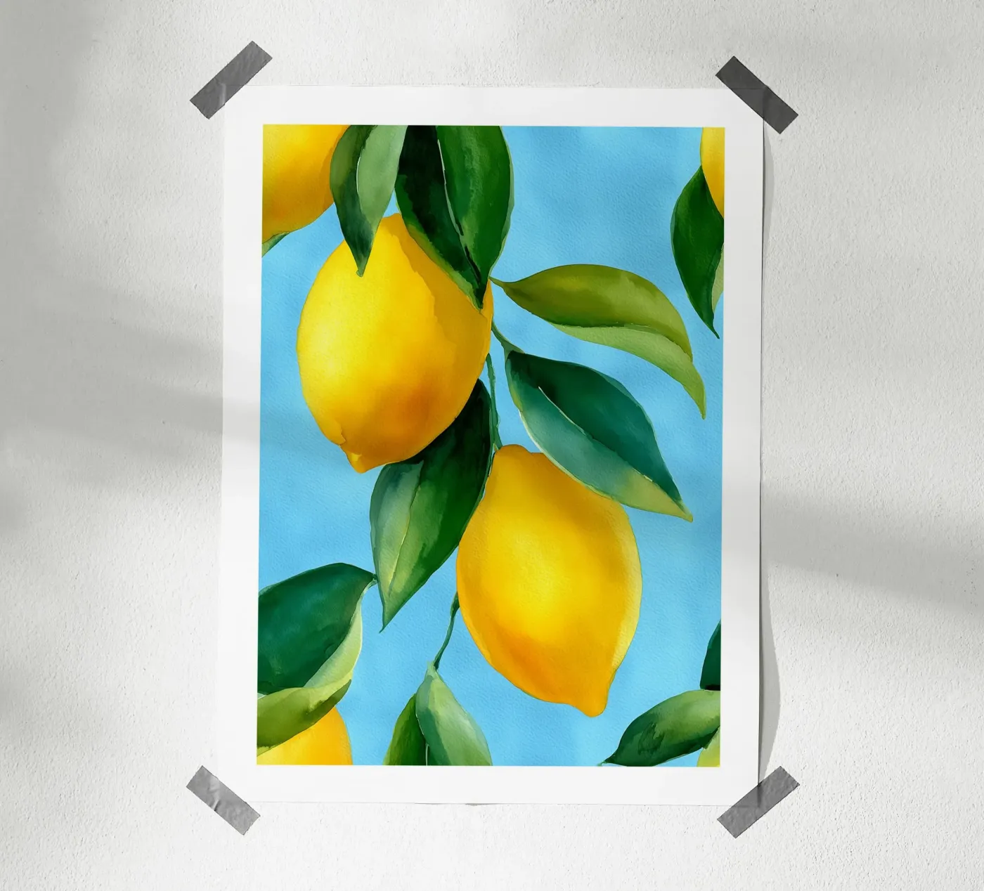 Aquarell Zitronen auf Himmelblau Poster von Spice & Spoon Studio