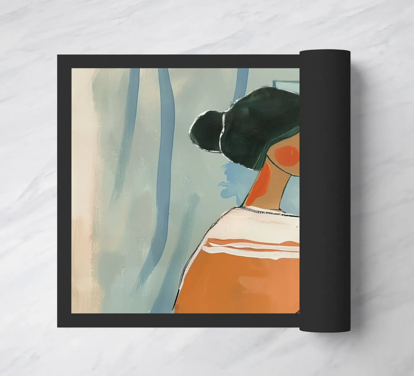 Frau mit Kaffee Fußmatte von Sienna Atelier