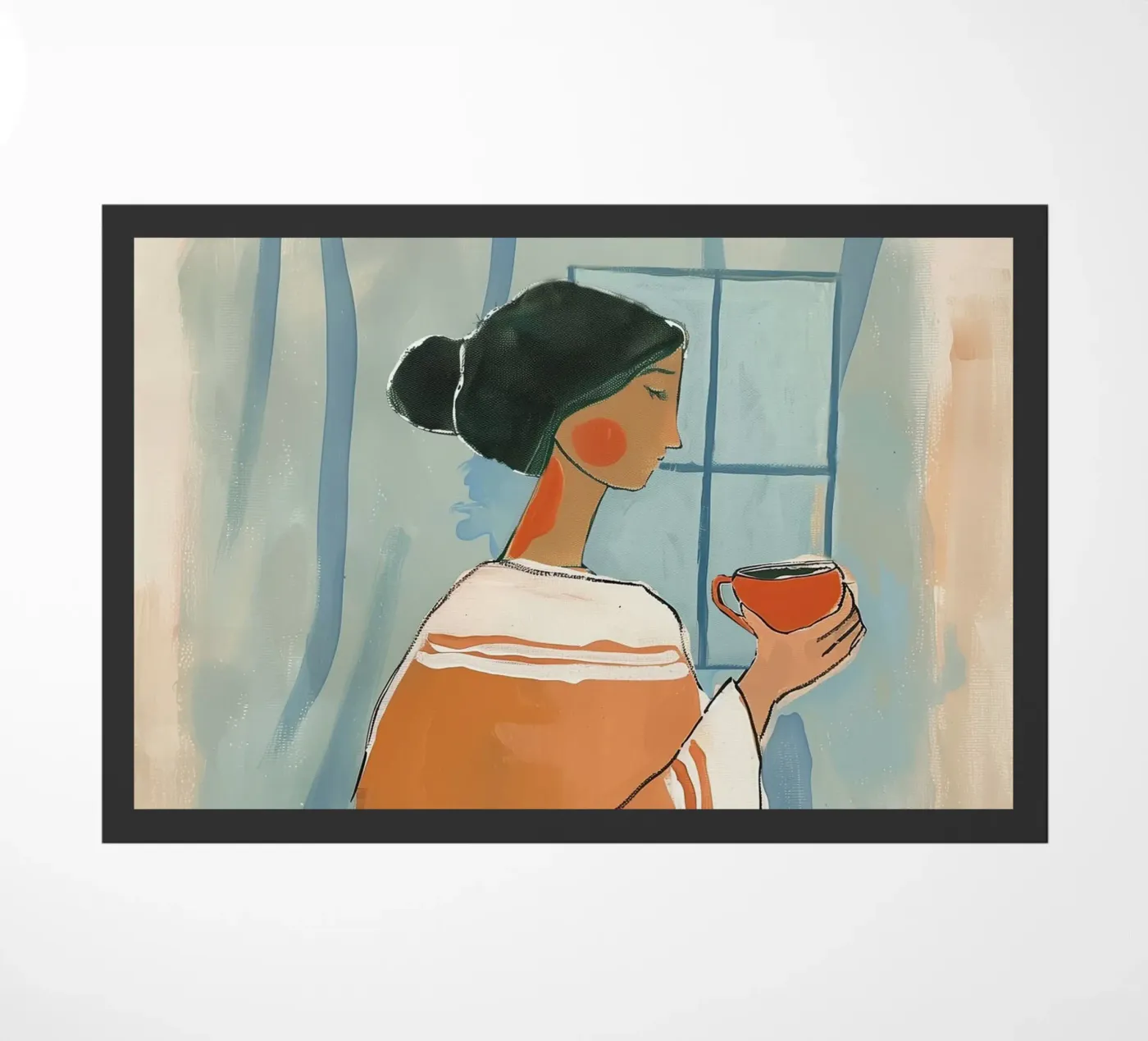 Frau mit Kaffee Fußmatte von Sienna Atelier