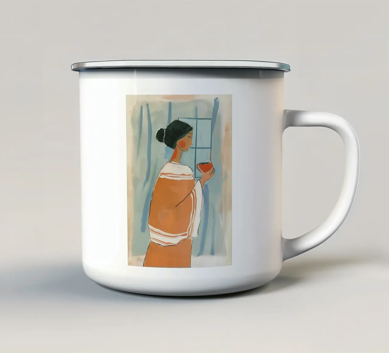 Donna con caffè tazza in smalto da Sienna Atelier