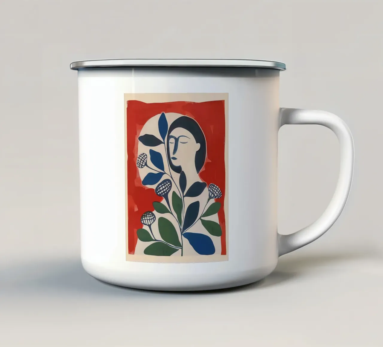 Donna astratta con fiori tazza in smalto da Sienna Atelier