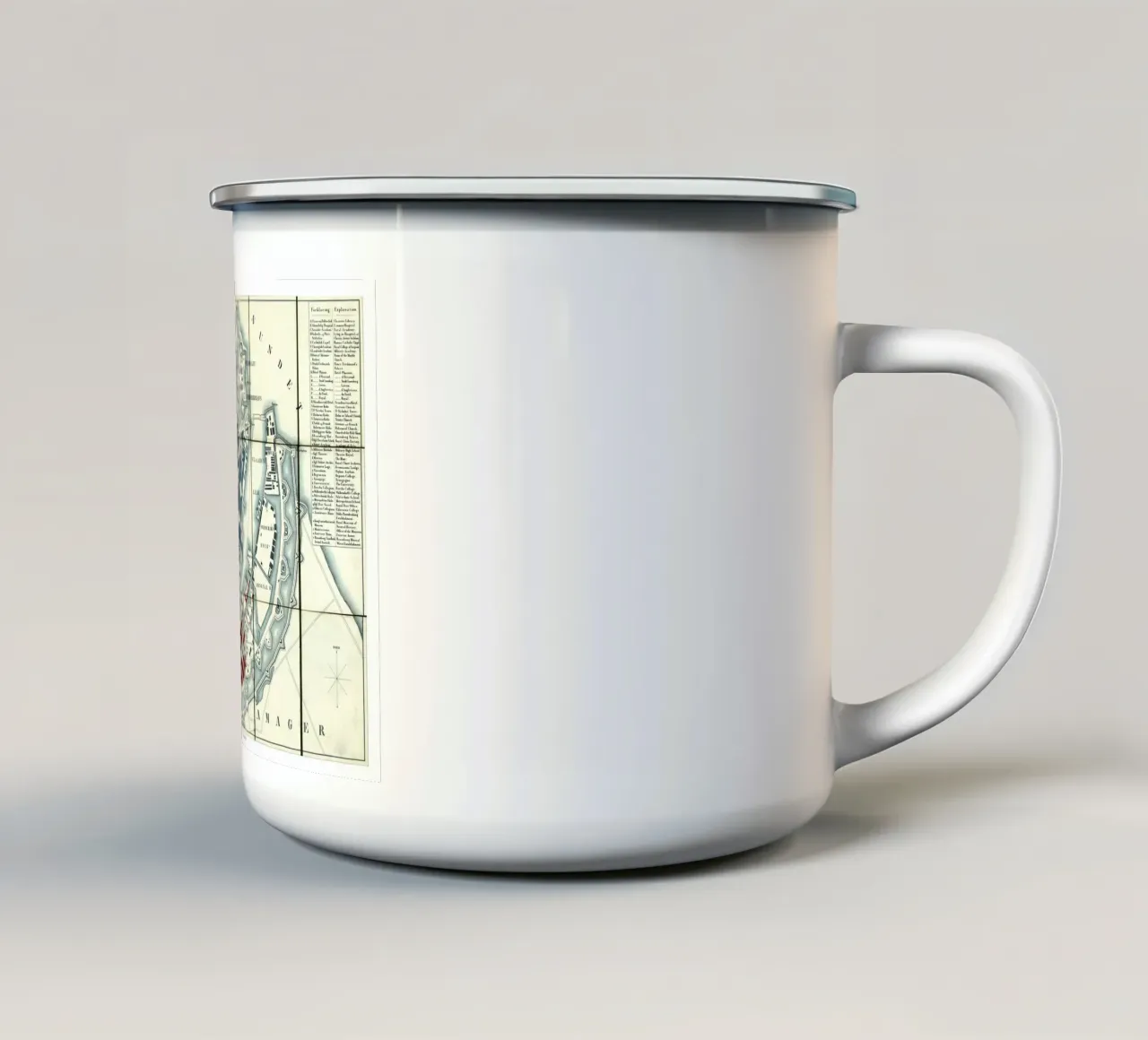 Mappa di Copenaghen Danimarca 1853 tazza in smalto da 100 Historical Maps