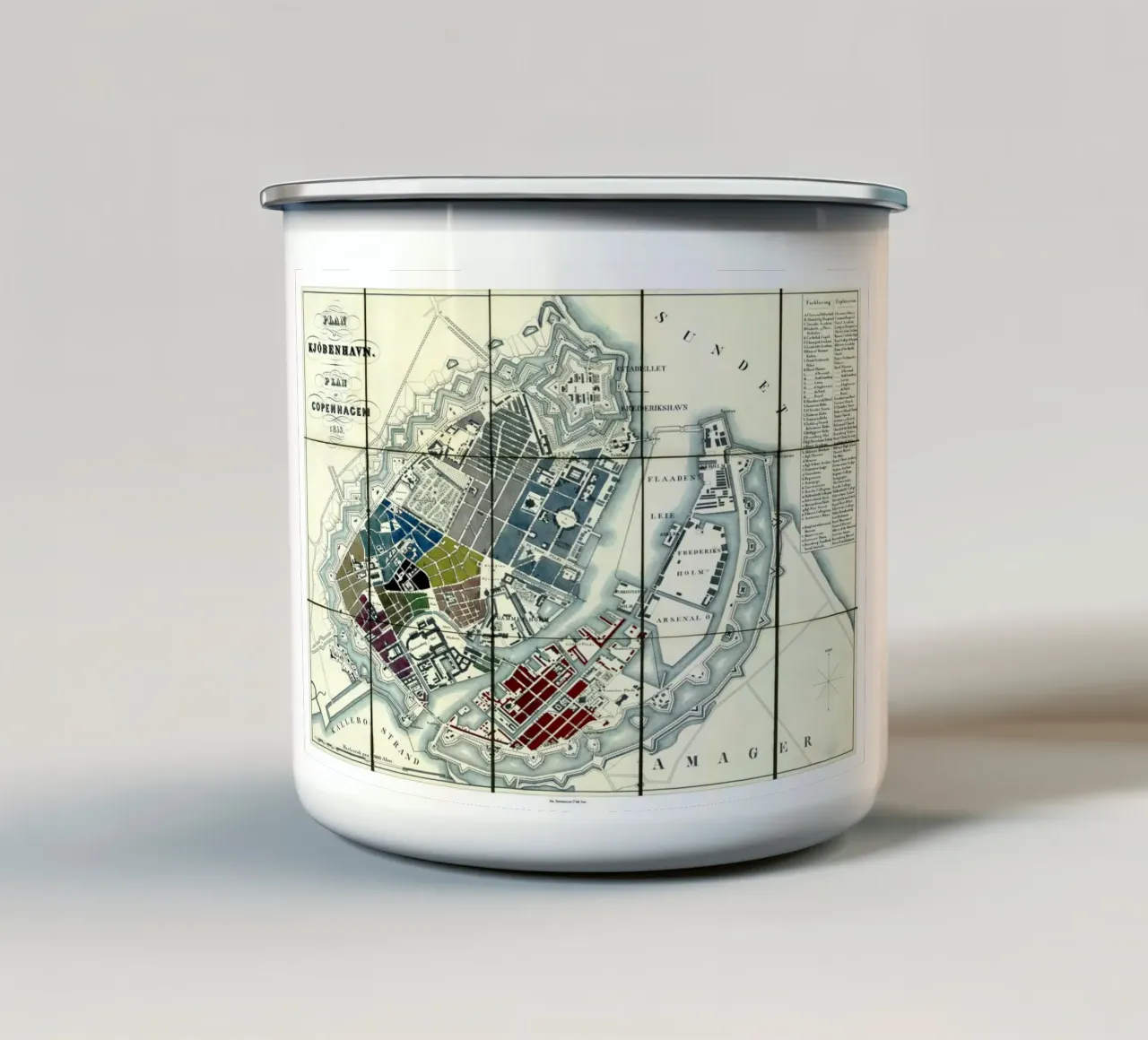 Mappa di Copenaghen Danimarca 1853 tazza in smalto da 100 Historical Maps