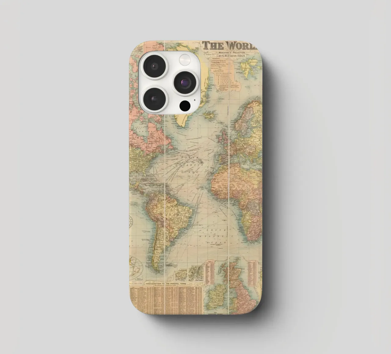 Bacon's world map created by G.W. Bacon in 1906. iphone case by 100 Historical Maps