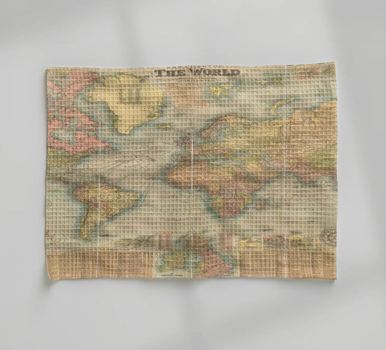 Bacon's world map created by G.W. Bacon in 1906. tea towel by 100 Historical Maps