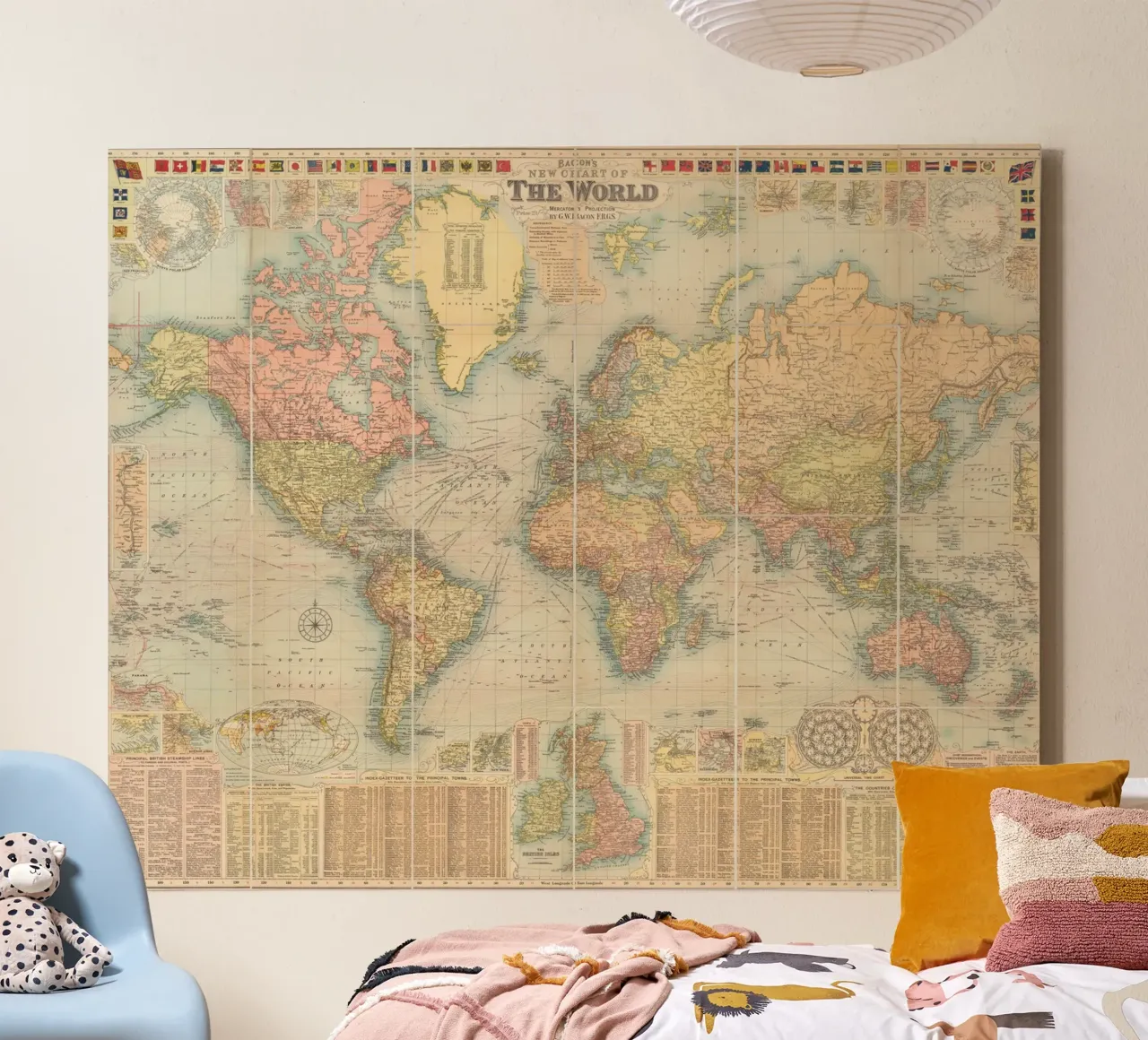 Bacon's world map created by G.W. Bacon in 1906. canvas by 100 Historical Maps