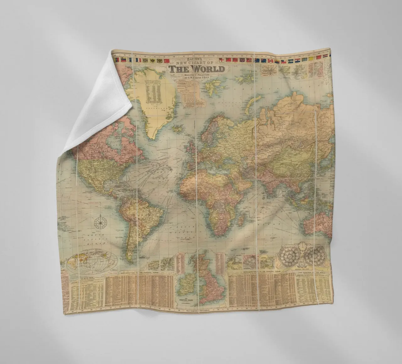Bacon's world map created by G.W. Bacon in 1906. fleece blanket by 100 Historical Maps