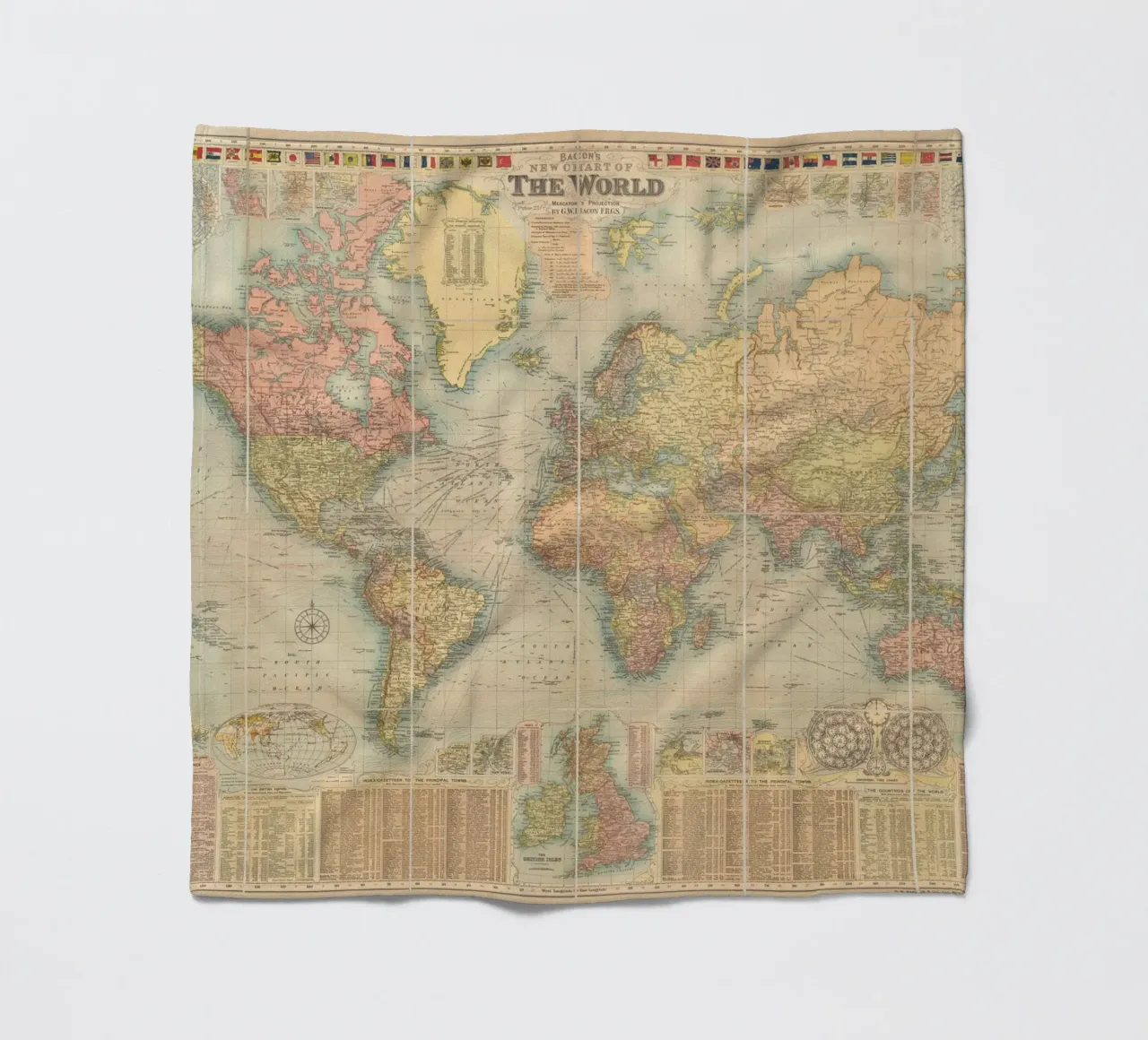Bacon's world map created by G.W. Bacon in 1906. fleece blanket by 100 Historical Maps