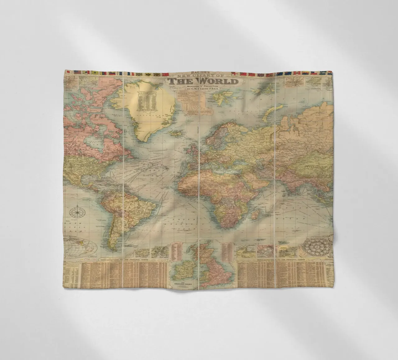 Bacon's world map created by G.W. Bacon in 1906. fleece blanket by 100 Historical Maps