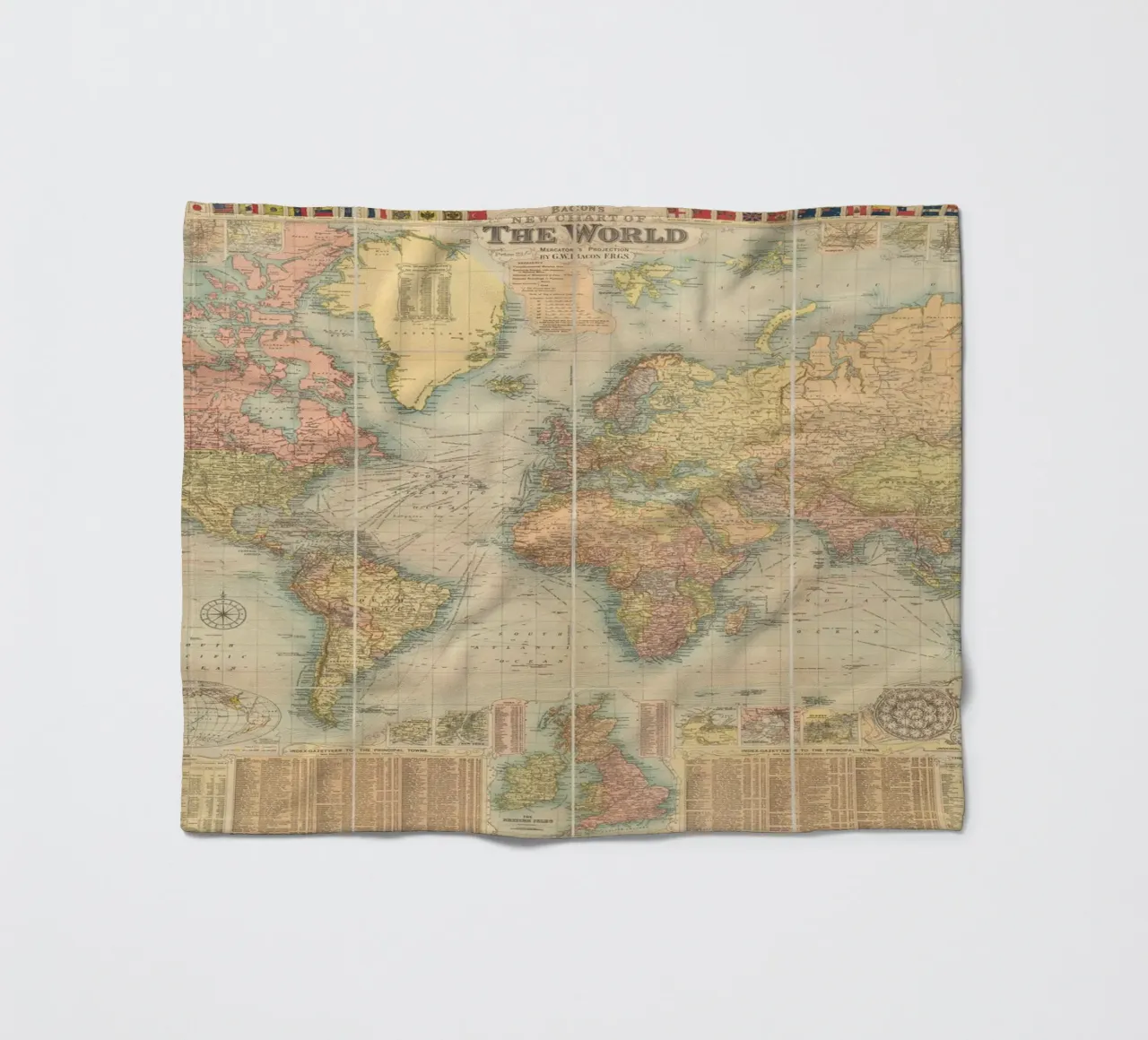 Bacon's world map created by G.W. Bacon in 1906. fleece blanket by 100 Historical Maps