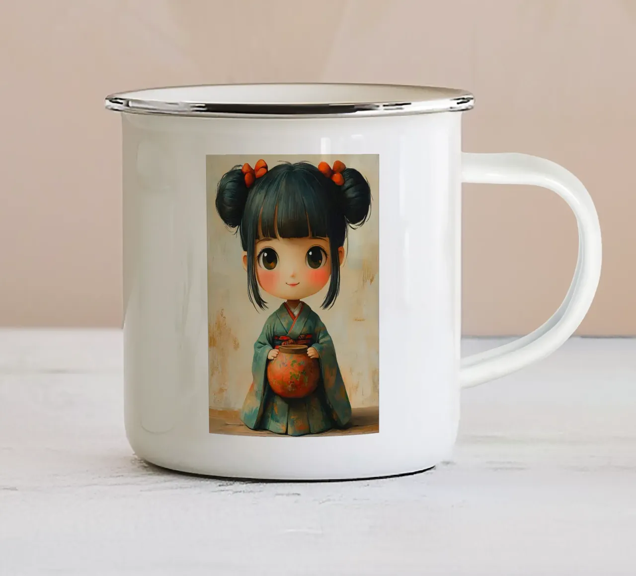 Kokeshi tazza in smalto da Puschkinowa