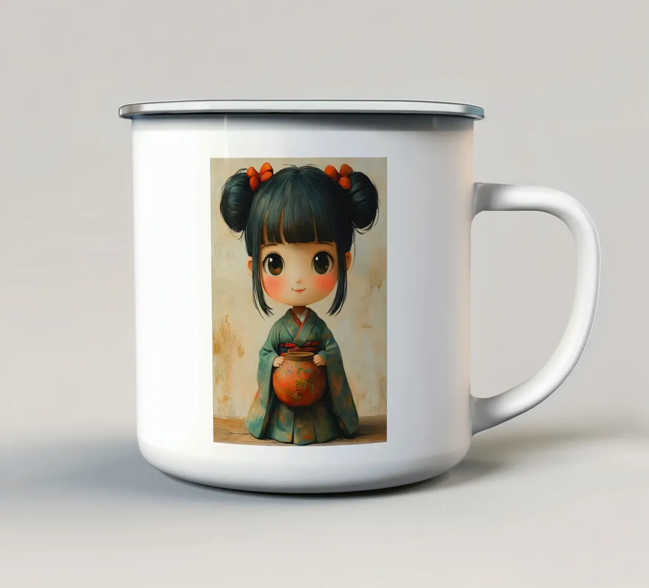 Kokeshi tazza in smalto da Puschkinowa