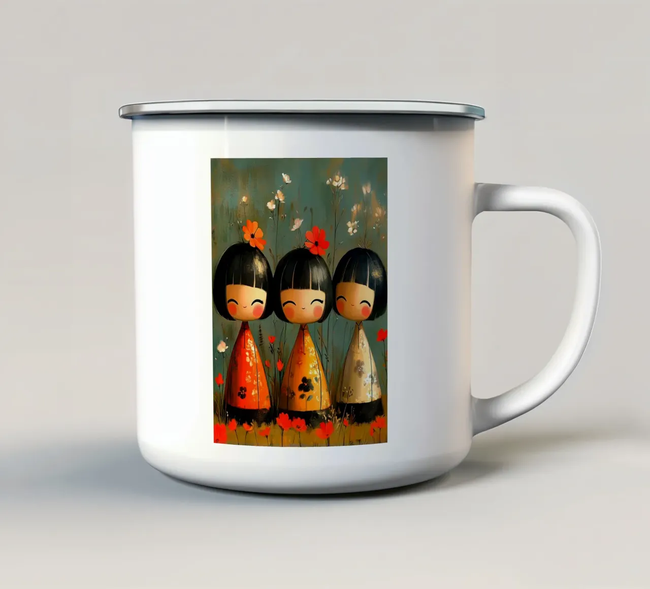 Kokeshis tazza in smalto da Puschkinowa