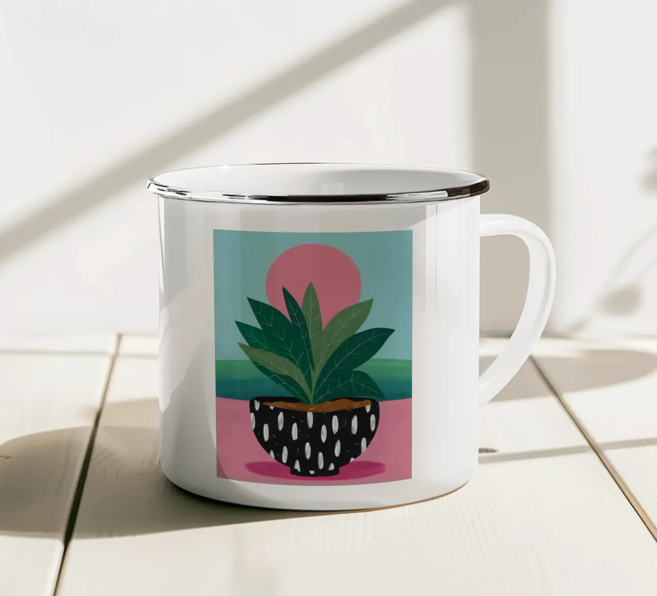 Pianta grafica in vaso tazza in smalto da Solace Light