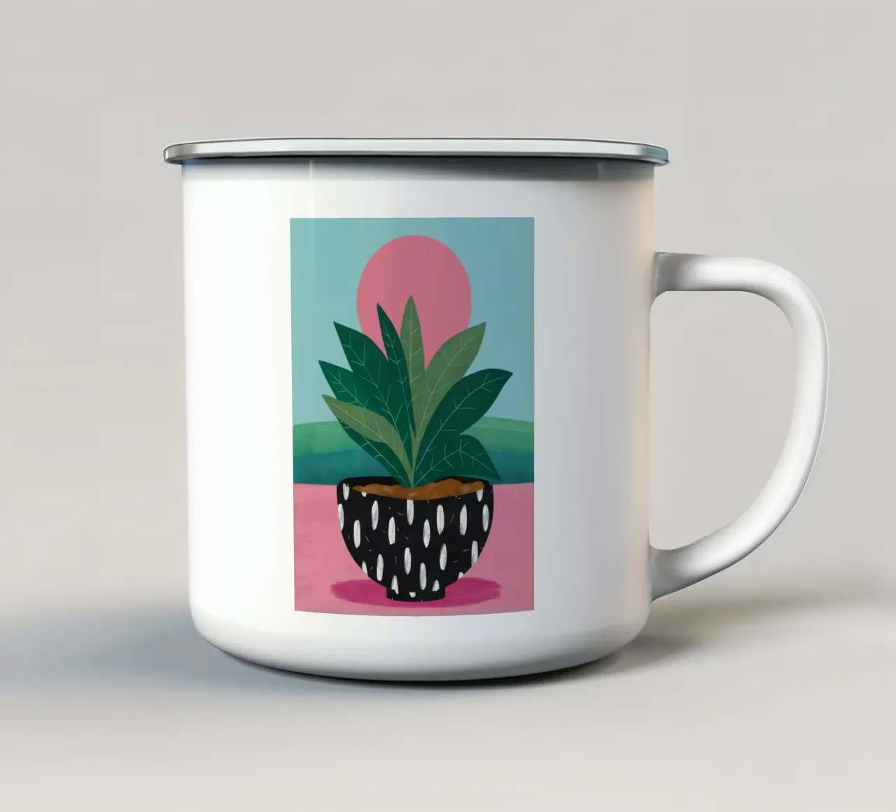 Pianta grafica in vaso tazza in smalto da Solace Light