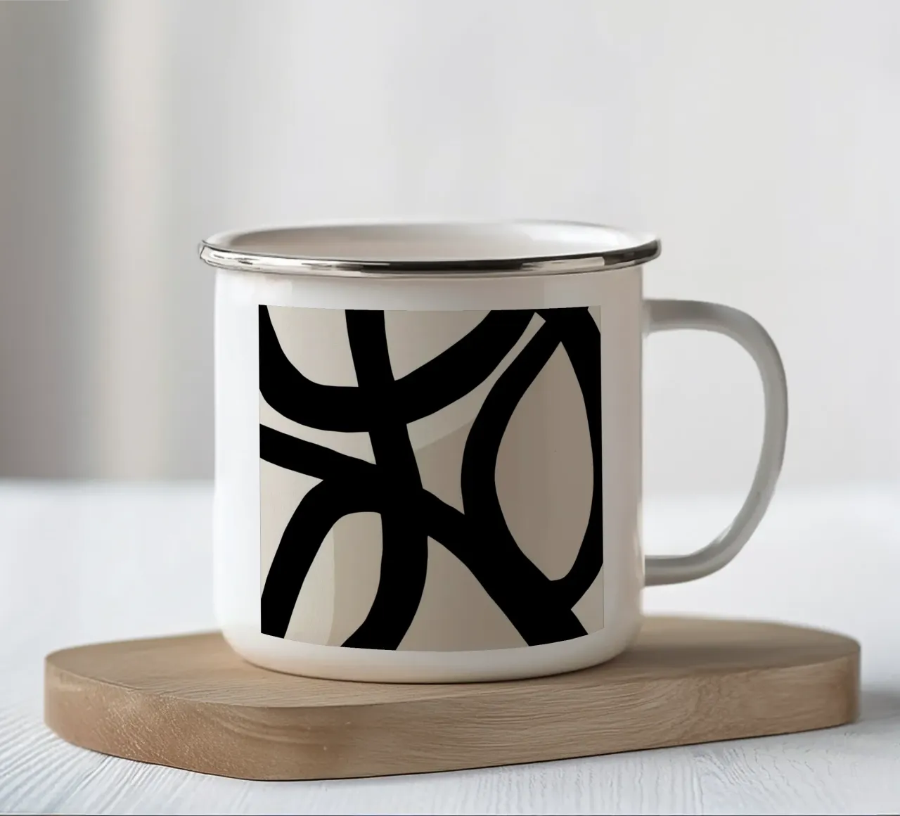 Collisione | Geometria gestuale in bianco e nero tazza in smalto da Autofocus