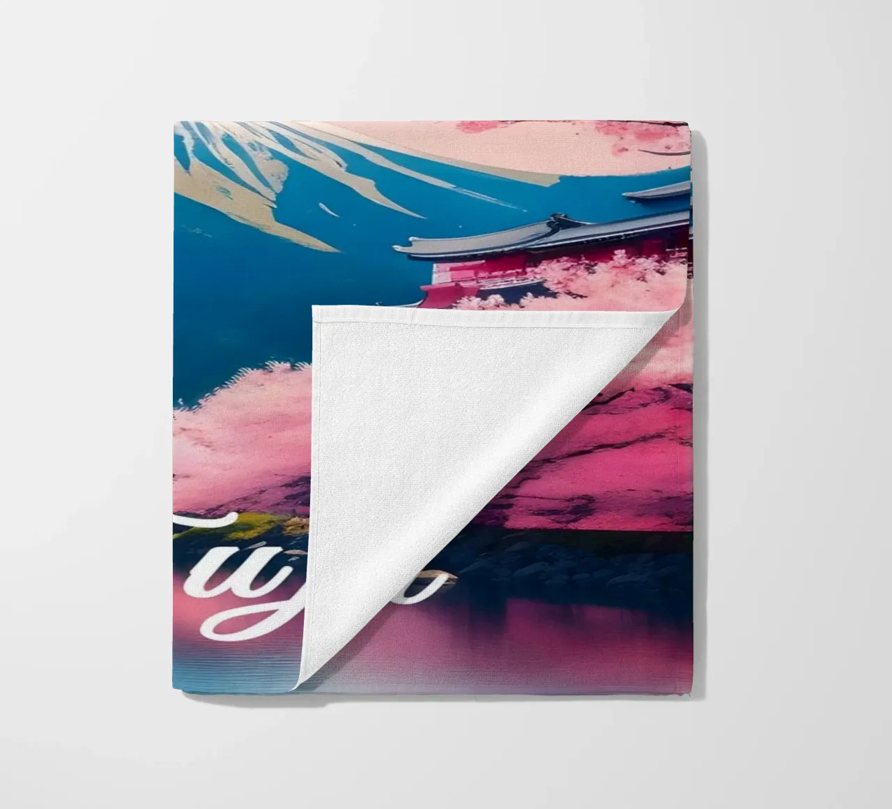 Fuji Giappone Scena di ciliegi in fiore telo mare da Charnwood Prints