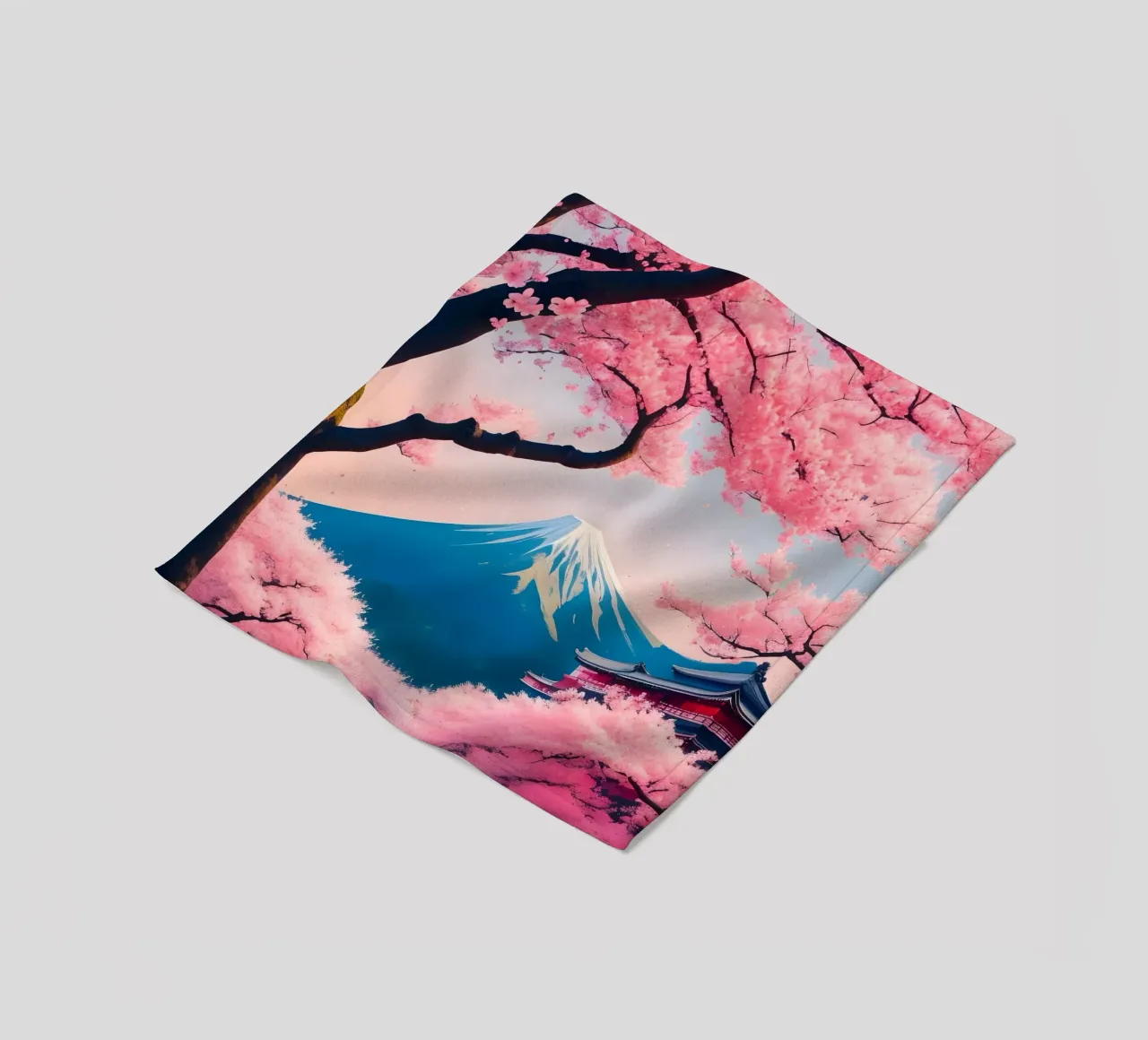 Fuji Giappone Scena di ciliegi in fiore coperta in pile da Charnwood Prints