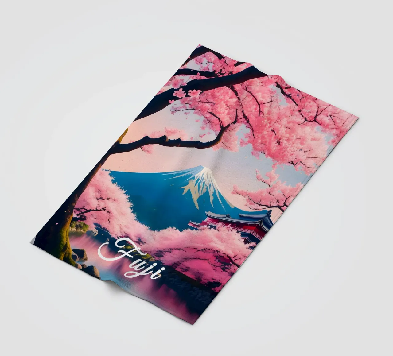 Fuji Giappone Scena di ciliegi in fiore coperta in pile da Charnwood Prints