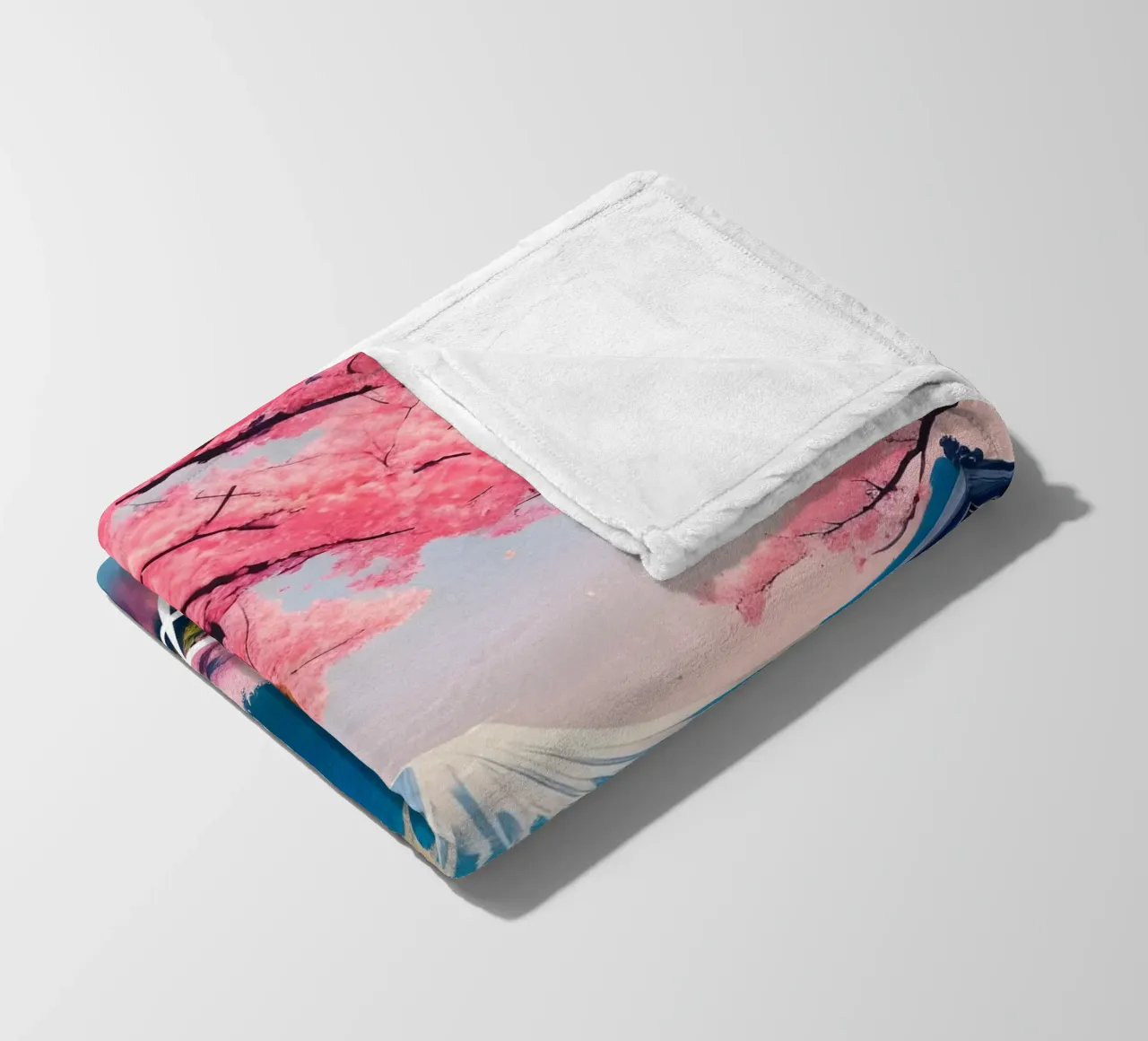 Fuji Giappone Scena di ciliegi in fiore coperta in pile da Charnwood Prints