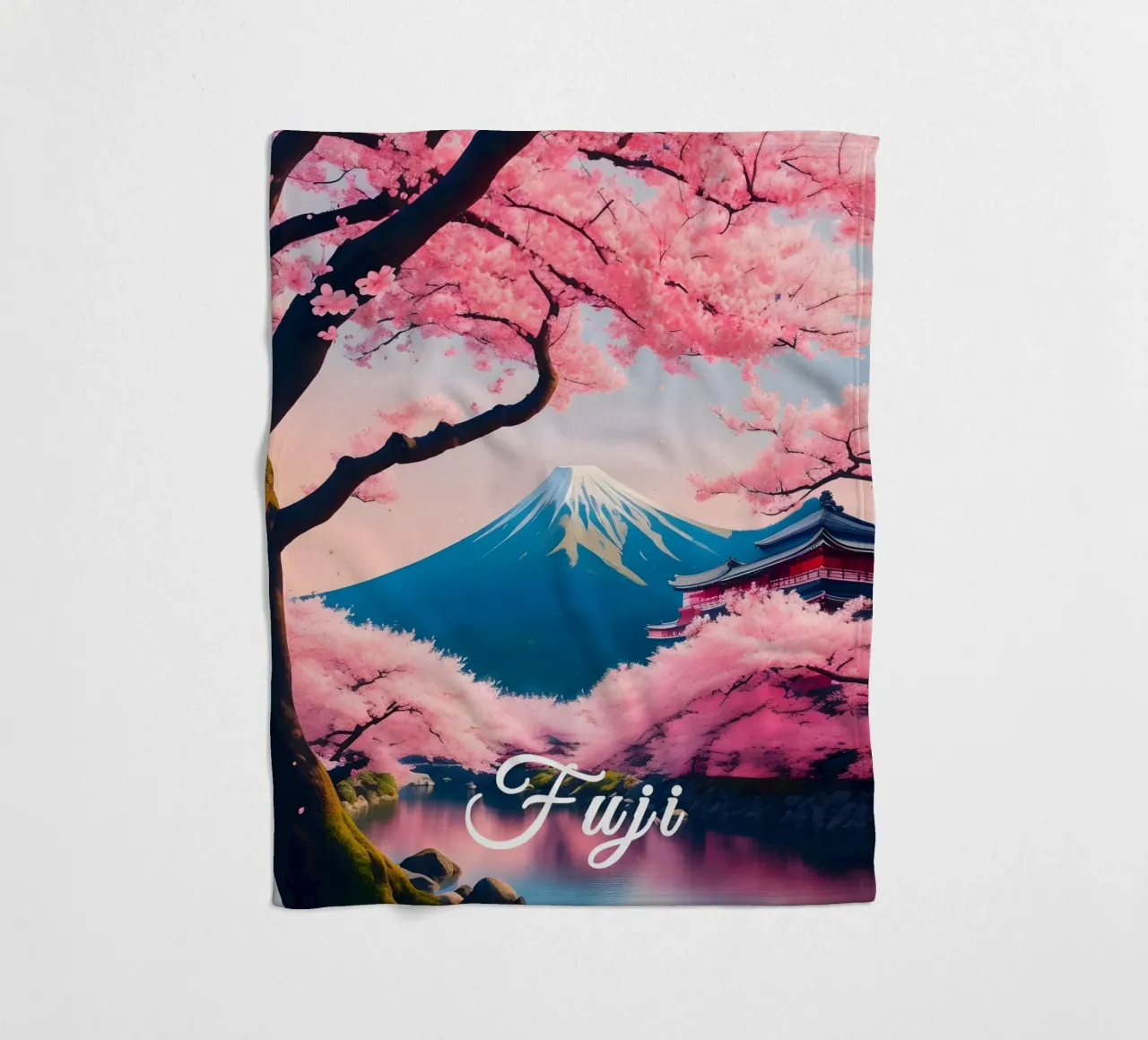 Fuji Giappone Scena di ciliegi in fiore coperta in pile da Charnwood Prints