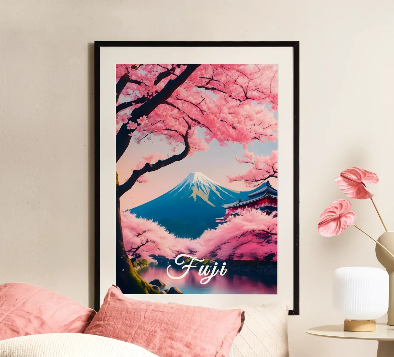 Fuji Giappone Scena di ciliegi in fiore carta hahnemühle da Charnwood Prints