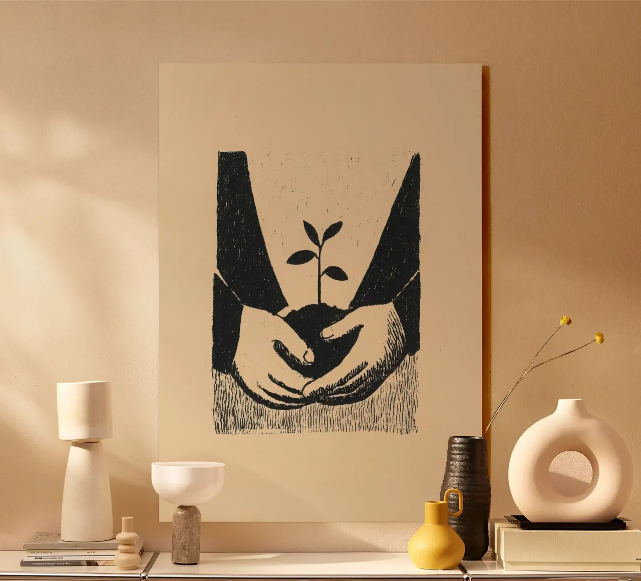 Handen en plant acryl van Line & Perception