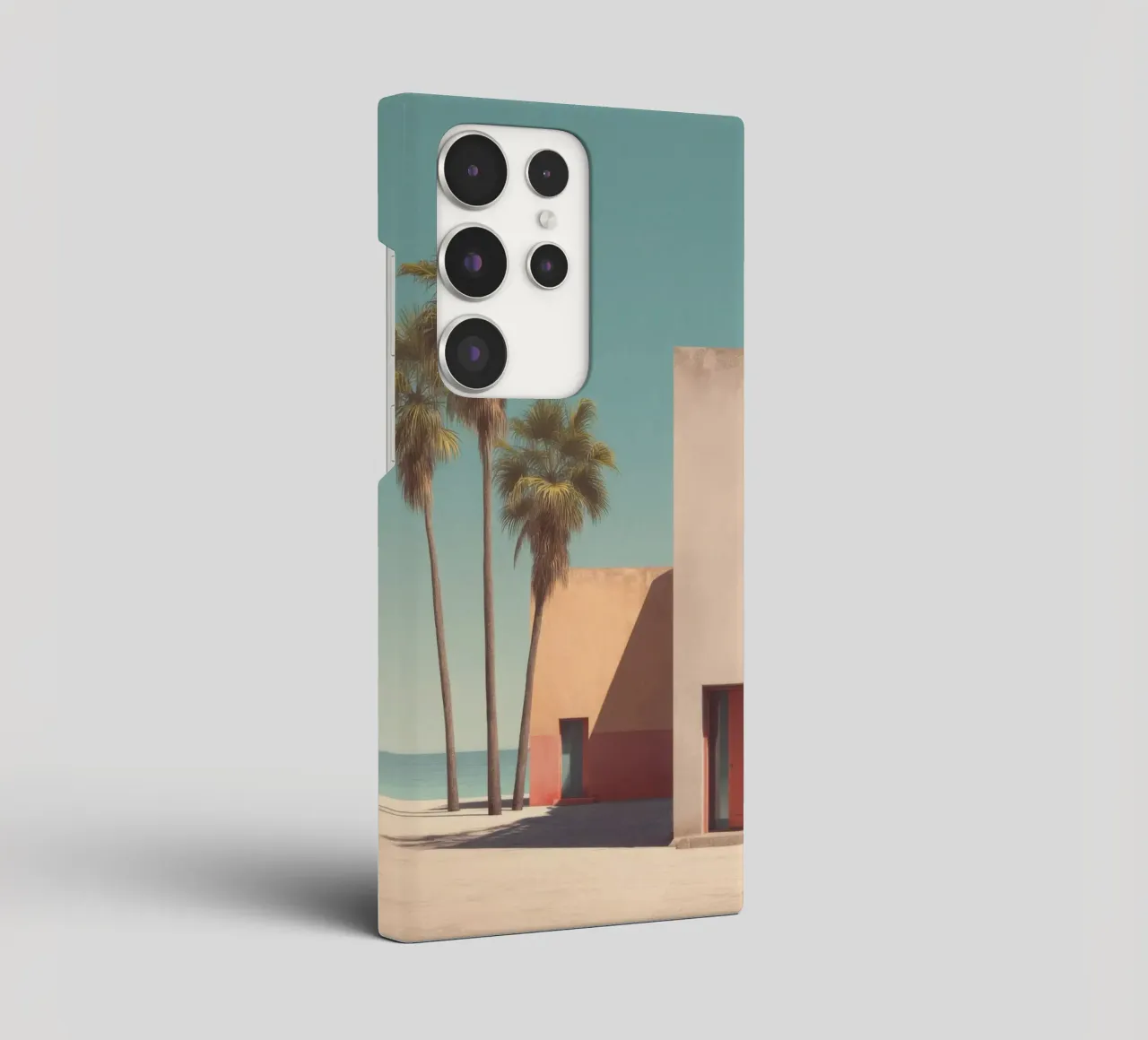 Palm trees and minimalist architecture on the water's edge samsung phone case by Affiches Minimalistes