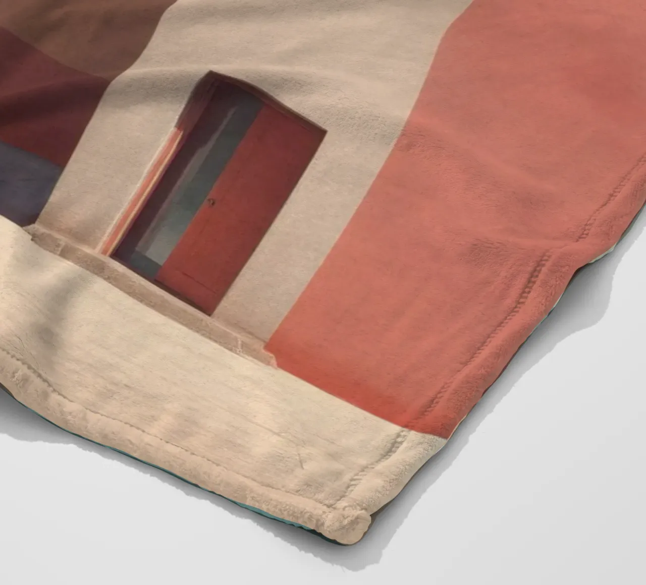 Palm trees and minimalist architecture on the water's edge fleece blanket by Affiches Minimalistes