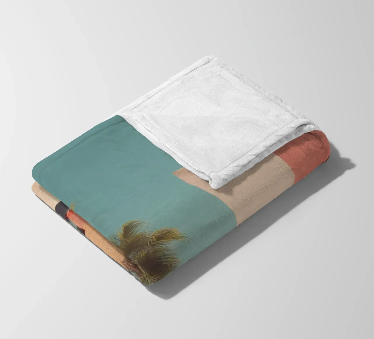 Palm trees and minimalist architecture on the water's edge fleece blanket by Affiches Minimalistes