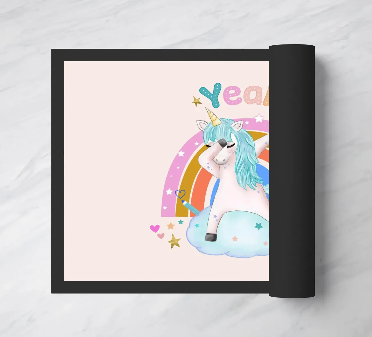 Yeah, this unicorn is dancing and happy. Personalise it doormat by CalliLetters