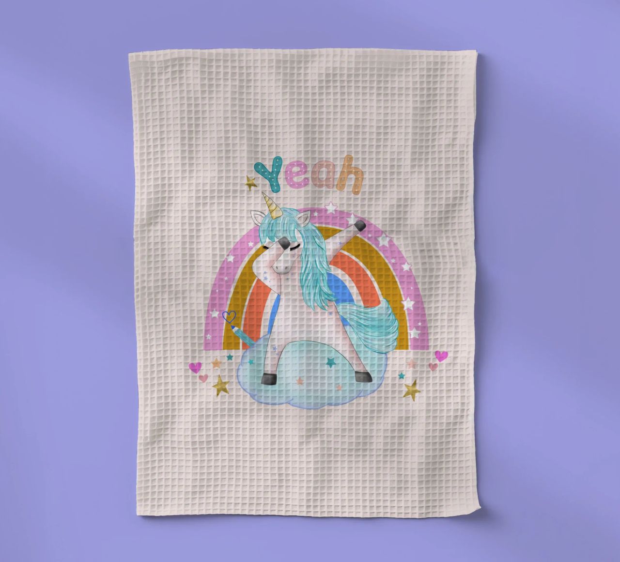 Oui, cette licorne danse et se réjouit. Personnalise-la torchon de CalliLetters