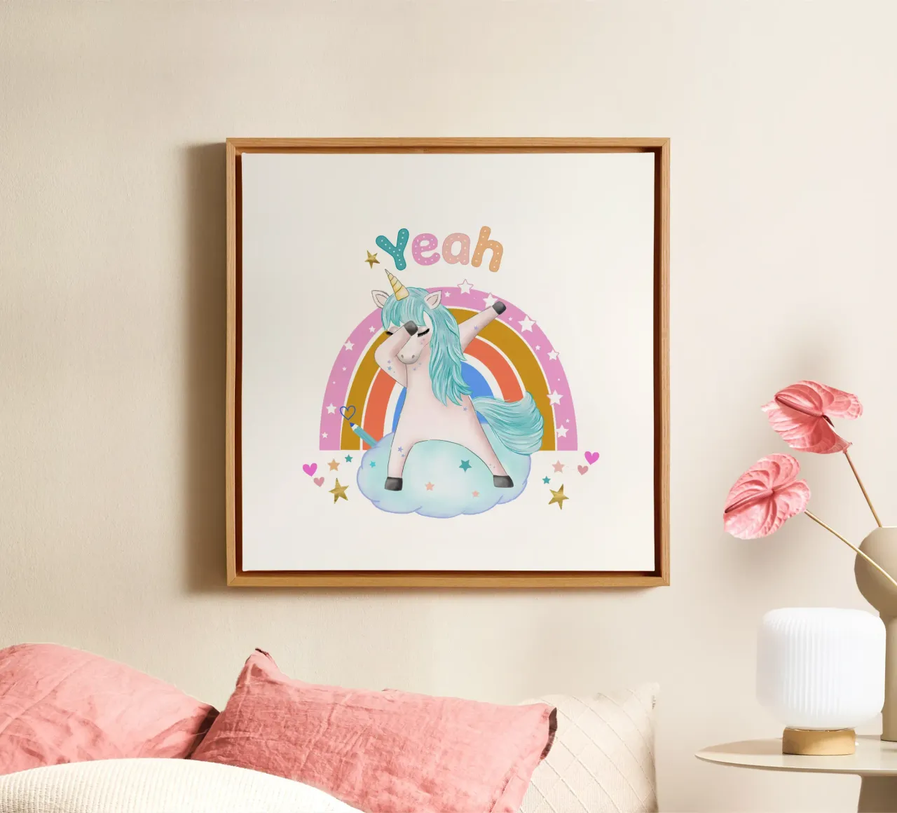Yeah, this unicorn is dancing and happy. Personalise it canvas by CalliLetters