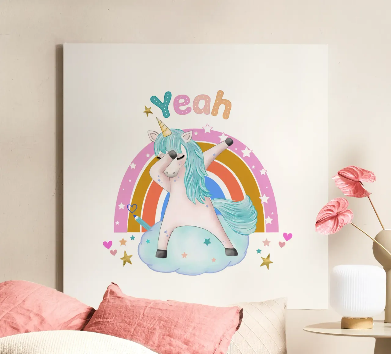 Yeah, this unicorn is dancing and happy. Personalise it canvas by CalliLetters
