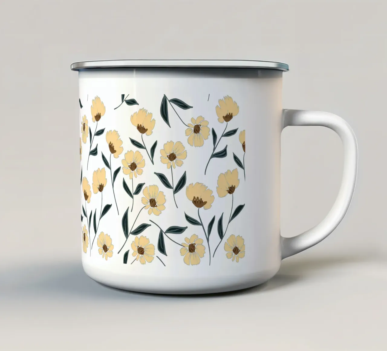 Fiori di panna in marrone tazza in smalto da Petra Lang - Floral Art