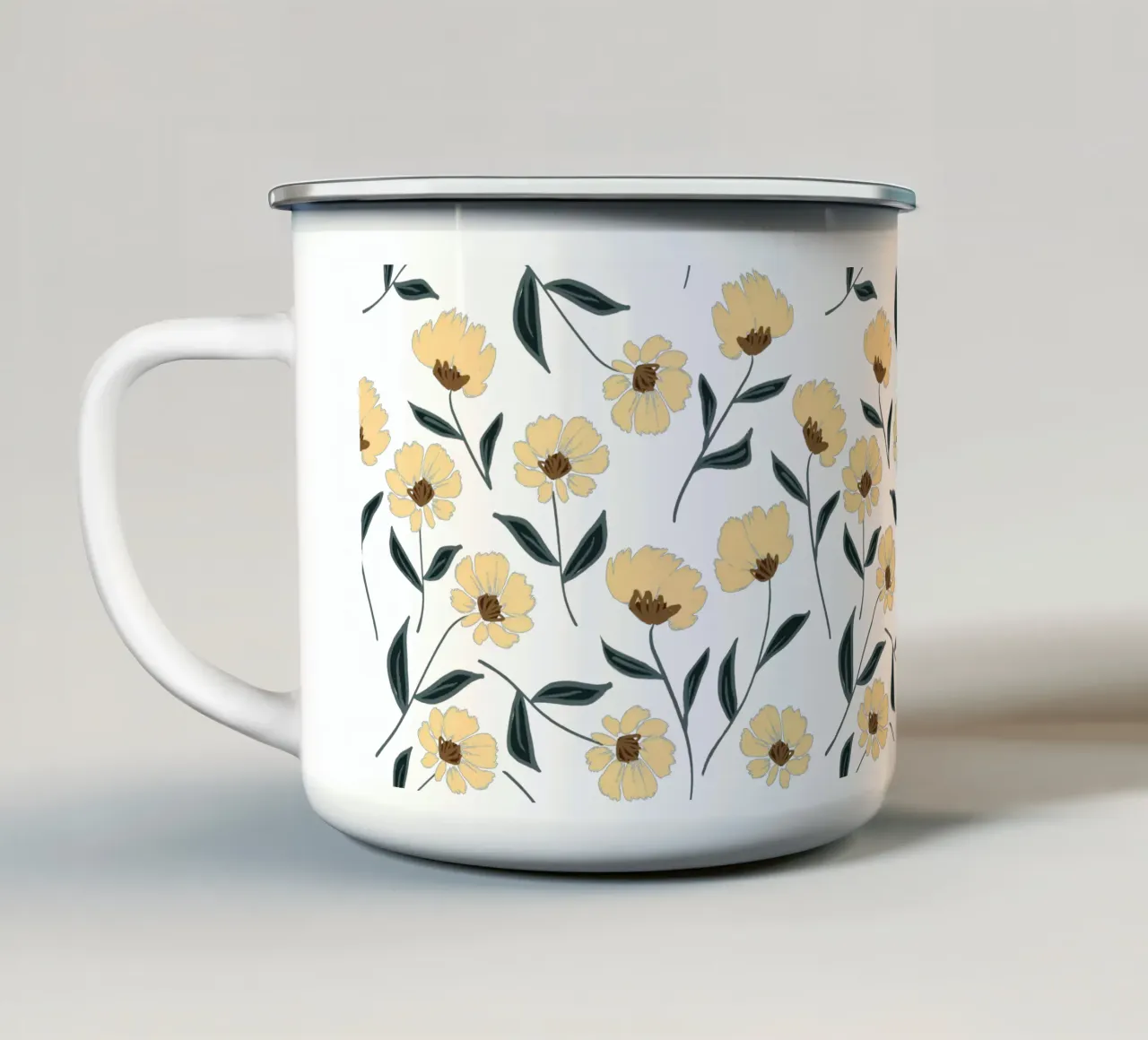 Fiori di panna in marrone tazza in smalto da Petra Lang - Floral Art