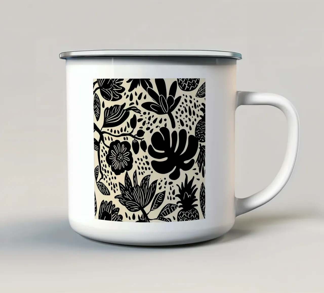 Modello di giungla tropicale boho in bianco e nero tazza in smalto da Autofocus