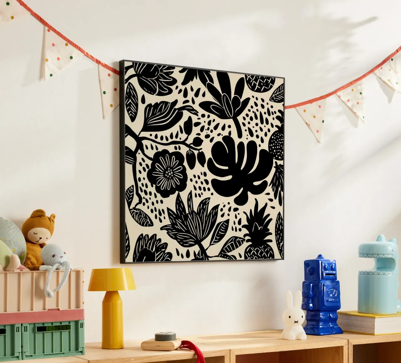 Modello di giungla tropicale boho in bianco e nero alluminio dibond da Autofocus