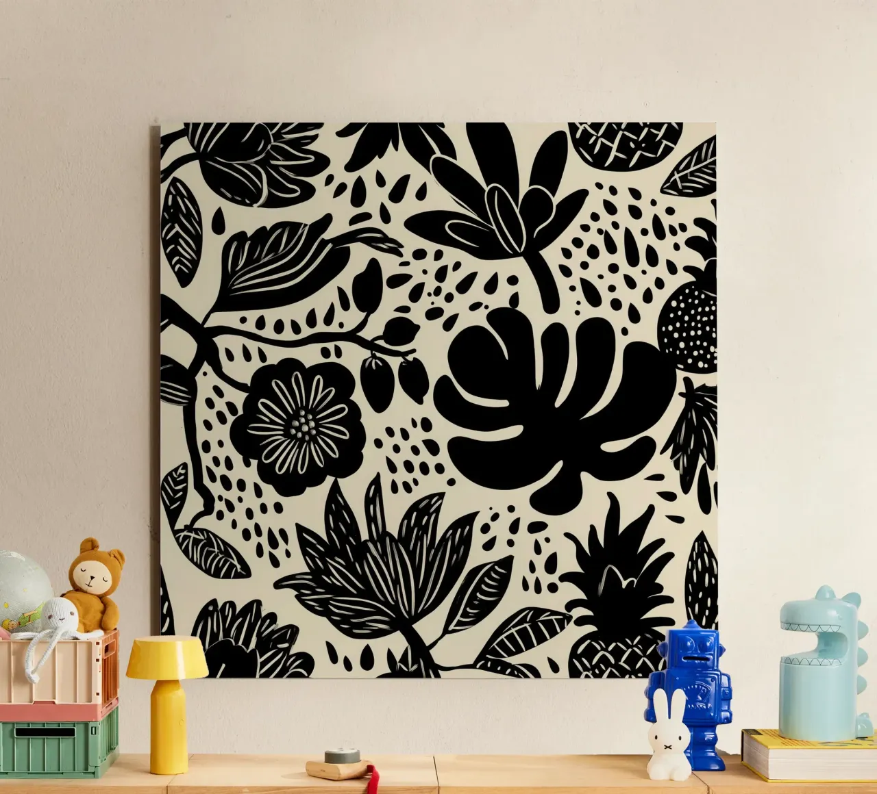 Modello di giungla tropicale boho in bianco e nero alluminio dibond da Autofocus