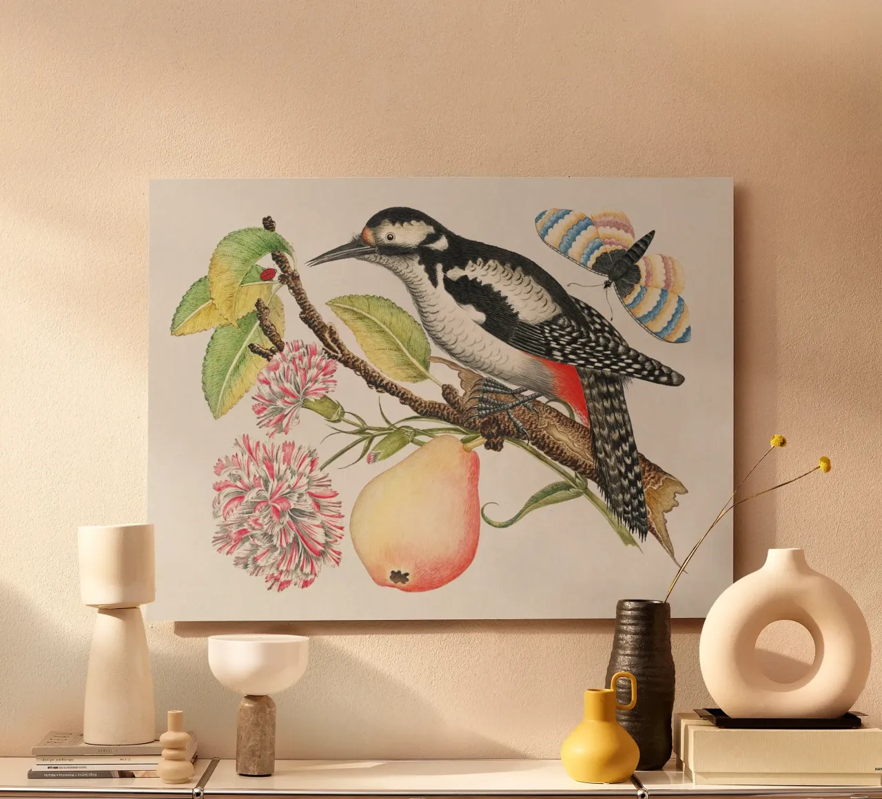 bird perched on a branch which bears alluminio dibond da artshop