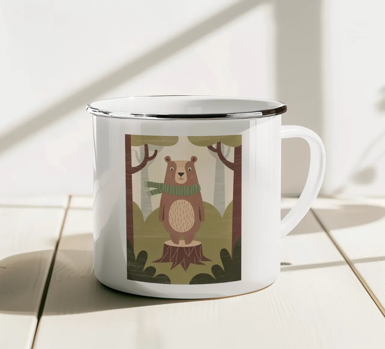 Simpatico orso con sciarpa nella foresta tazza in smalto da kidz&family