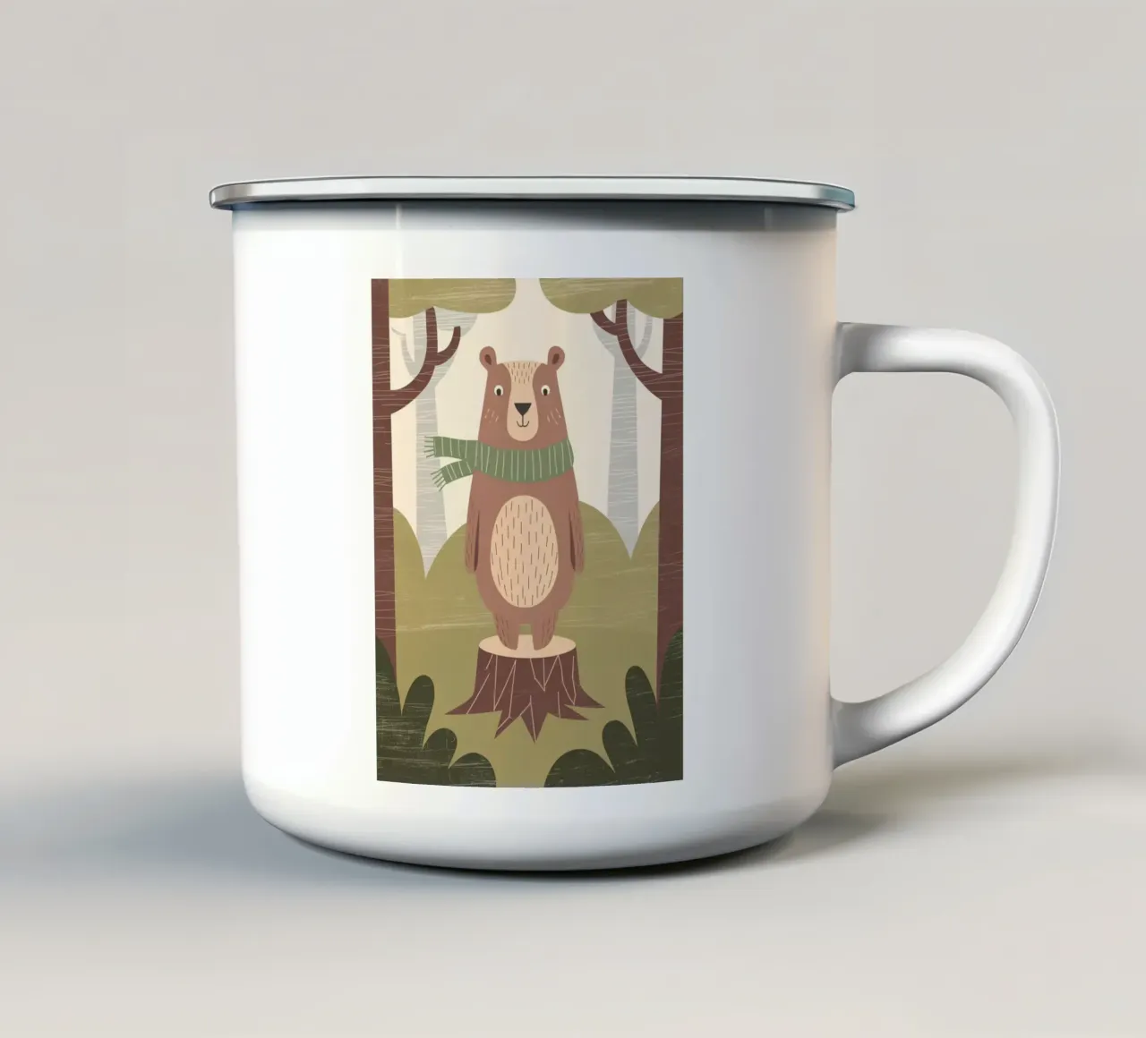 Simpatico orso con sciarpa nella foresta tazza in smalto da kidz&family