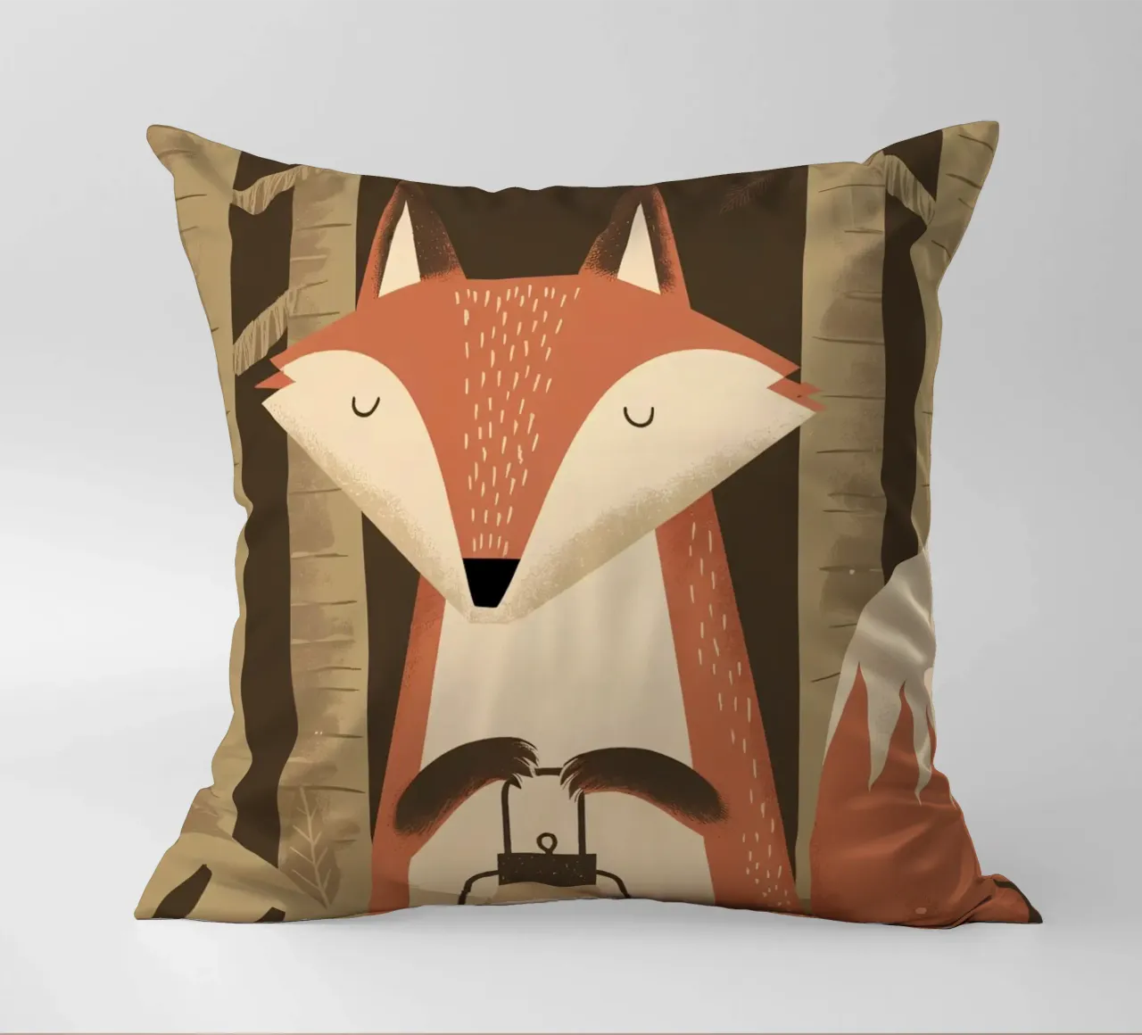 Volpe calma che tiene una lanterna nella foresta cuscino da kidz&family