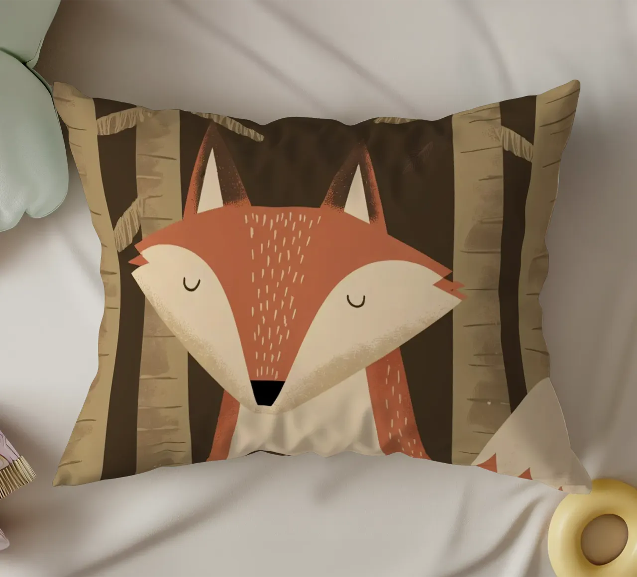 Volpe calma che tiene una lanterna nella foresta cuscino da kidz&family