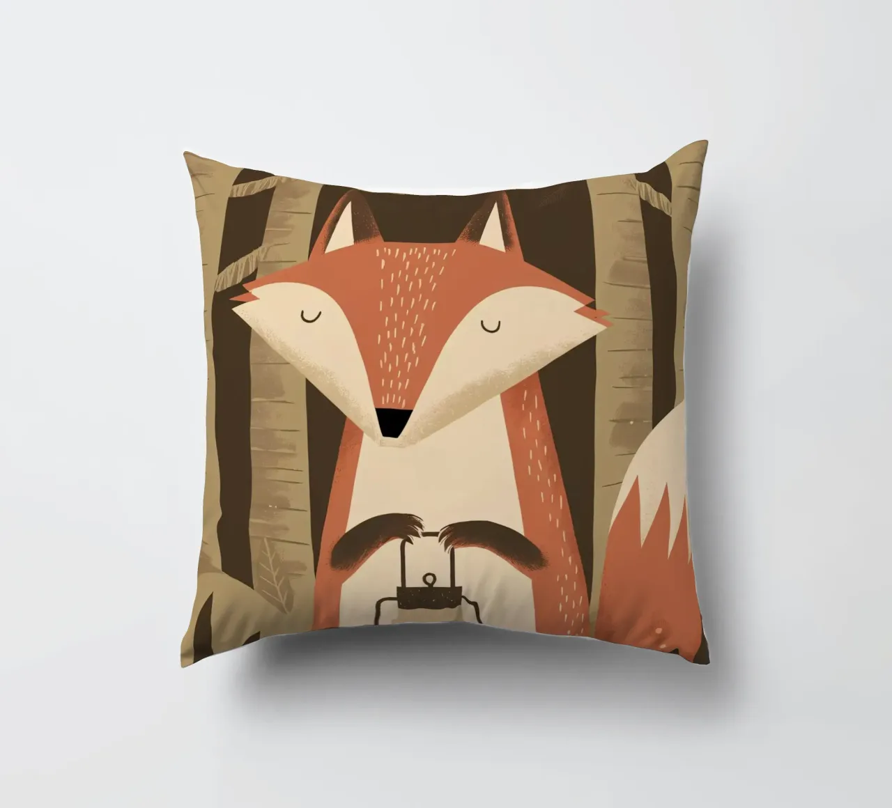 Volpe calma che tiene una lanterna nella foresta cuscino da kidz&family