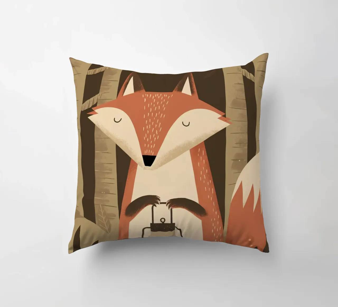 Volpe calma che tiene una lanterna nella foresta cuscino da kidz&family