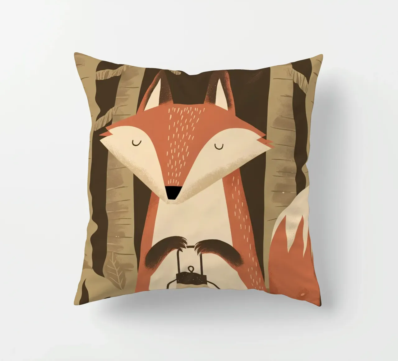 Volpe calma che tiene una lanterna nella foresta cuscino da kidz&family