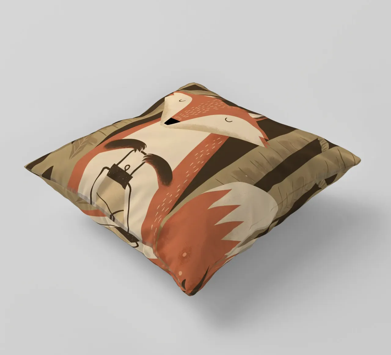 Volpe calma che tiene una lanterna nella foresta cuscino da kidz&family